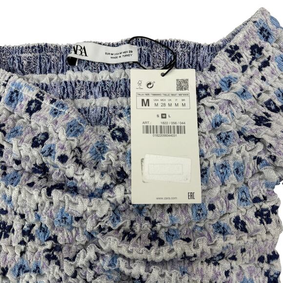 NWT ZARA Ruched Off The Shoulder Wrinkle Crop Top Sz Medium Floral Print - Picture 4 of 6